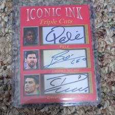 Iconic Ink Triple Cuts Limited Edition/1000 Autographs Pele Messi Ronaldo picture