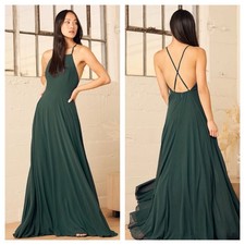 Lulu's Mythical Kind of Love Dark Green Maxi Dress Crisscross Straps NWT Medium picture