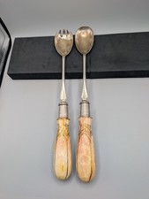 Antique 1902 Joseph Rodgers EP Silverplated Salad Server Set Porcelain Engraved picture