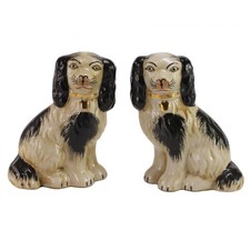 Hand Painted Black Porcelain Dog Pair of Small Figurines Home Décor picture