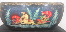 Vintage Russian Federation Hand Painted Lacquer Box Troika Signed 6x3 picture