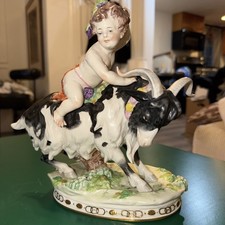 Antique Volkstedt German Porcelain Figurine Child Riding Goat Meissen Style⁠MINT picture