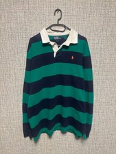 Vintage Polo Ralph Lauren Rugby Shirt XL Green Navy Blue Striped Long Sleev picture