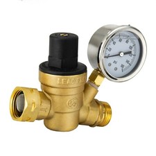 RecPro Brass RV Water Pressure Regulator Valve w/ Gauge Knob picture