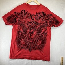 Affliction Live Fast Caustic Abyss Red Skull Snakes Graphic Crew Neck Tee Large picture