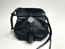 Chic BRIGHTON Park Tassel Pouch Black Pebbled Leather Crossbody Multi Sections picture