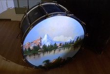 RARE 1920s Ludwig Bass w/Original Factory Painted Mountain & Lake Calfskin Heads picture