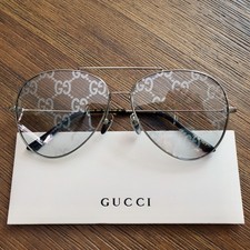 Gucci GG2172S 001 Aviator Sunglasses in Silver and Clear with GG Pattern Lens picture