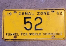 Vintage Canal Zone 1962 Panama License Plate # 52 picture