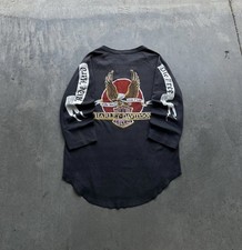 Vintage 70s Harley Davidson Ride Hard Die Free Sleeve Hit Henley Shirt Size Med picture