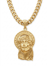 Jumbo Jesus Necklace, 14k Heavy Gold Plated, 10mm Cuban Style Chain picture