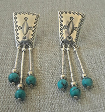 Vintage QUOC QT 925 Sterling Silver Turquoise Dangle Earrings Southwestern picture