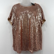 Torrid Abbey Champagne Short Sleeve Sequin Top 1X NWT Glam Party Holiday Event picture