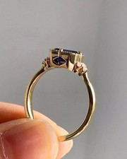 Art Deco Style Sapphire Lab Created Diamond 14K Yellow Gold FN Engagement Ring picture