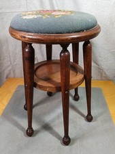 Antique Victorian Style Round Wood Parlor Stool Rare 6-Legged Needlepoint Top picture