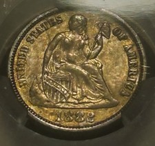 1882 Seated Liberty Silver Dime 10c High Grade PCGS AU-55 CAC Toned With Luster picture