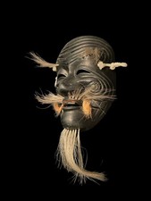 Japanese Wooden Noh Mask Kokushijo Sanbaso Okina Hand Carved Horsehair Harvest picture