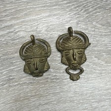 Pair of Vintage Ashanti / Akan Brass Mask Pendants — Ghana (Lost-Wax Cast) picture
