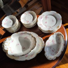 Rare 30 PC LISTING Antique Haviland Co Limoges France Pink Roses Gold Scalloped picture