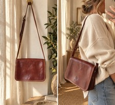 Vera Pelle Italian Leather Crossbody Messenger Shoulder Bag Purse Brown Unused picture