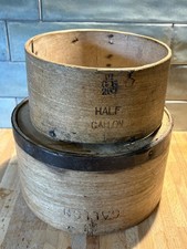 2 Antique Rustic GR gallon & half gallon Wooden Measures Kitchenalia picture