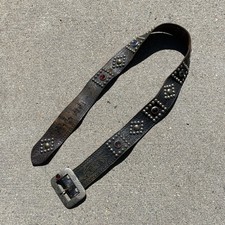 Vintage 30s 40s Studded Jeweled Belt Sz 32 Biker Whirling Logs Rockabilly Buco picture