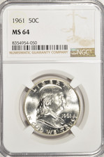 1961 FRANKLIN HALF DOLLAR ~ NGC MS64 ~ BRIGHT WHITE picture