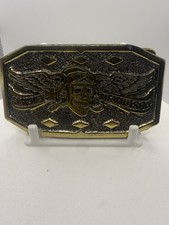 Vintage 1975 Harley Davidson Winged Skull Belt Buckle #602 Great American USA picture