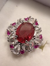 Sunburst 14k Over 925 (FF) Ruby Sz6 Ring 1/2ct Pink Diamonds Showstopper Custom picture