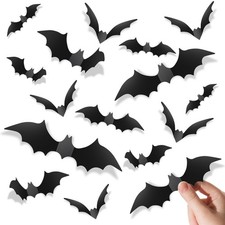 Piteno BF140 140Pcs Halloween PVC 3D Black Bat Stickers Wall Window Decal picture