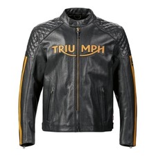 Mens Triumph Braddan Black Motorcycle Air Racer Cowhide Leather Biker Jacket picture