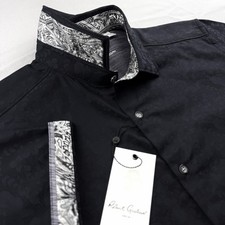 Robert Graham Geometric Floral Paisley Diamond Short Sleeve Shirt Black XL picture