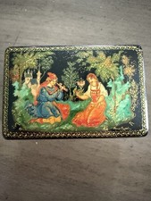 Vintage Russian Palekh Style Lacquer Box Hand Painted Signed Folk Art picture