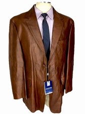 NWT Stafford Essentials Genuine Leather 2 Button Blazer Sport Coat Cognac Large picture