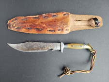 Vtg Oaxaca Mexico Engraved Bowie Knife Bird Head Horn Handle & Sheath ~11.75