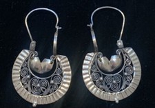 Mexican Oaxacan Sterling Silver Arracadas Hoop Earrings picture