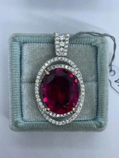 7.20Ct Oval Cut Natural Red Ruby & Diamond 14K White Gold Luxurious Pendant picture