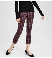 Theory Women’s 28 Crop Cuff in Purple York Plaid Stretch Wool Tapered Pants picture