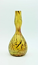 Antique Kralik Bohemian Art Glass Vase Gold Maroon Iridescent Pulled Thread 6