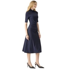 OGL Women's Navy Blue Ruched Mock Neck Half Sleeve Midi Dress Size Small picture