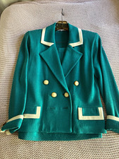 St. John Teal Knit Skirt Suit Set 2pc Jacket & Skirt Double-Breasted Size 2 picture