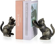 Cast Iron Book Ends Shelf Decor, 2 Pack Cat Decorative Bookends for Shelf picture