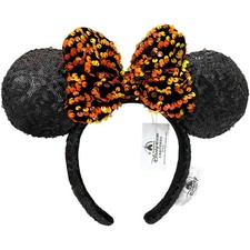 Tokyo Disney-Resort Headband Halloween Minnie Mouse sequin Black Orange Bow Ears picture