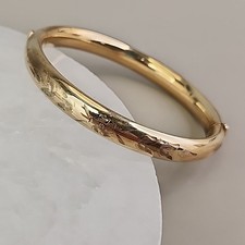 Antique Victorian WEH Etched Bangle Bracelet Gold Filled 6.75