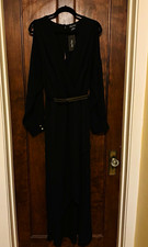 City Chic Black Solid Maxi Dress, Size 18 (plus size) V-Neck Long Sleeve Button picture