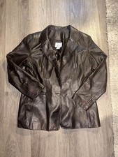 Vintage VAKKO Sport Brown 100% Leather Blazer Jacket Women’s Size L Y2K picture