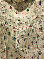 Eileen West Cotton Floral Lace Trim Button Front Sleeveless Nightgown L picture