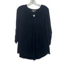 Pleione Vneck Blouse Large Black New Roll Tab Sleeves Workwear picture