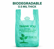 22 x 6.5 x 12  1/6 Green Biodegradable T-Shirt Plastic  Shopping Bags 0.5 Mil picture