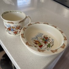Vintage Royal Doulton Bunnykins Child's Plate and Christmas Mug Set From England picture